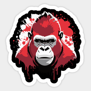 t-shirt design, gorilla with red paint splatters on its face, poster art Sticker